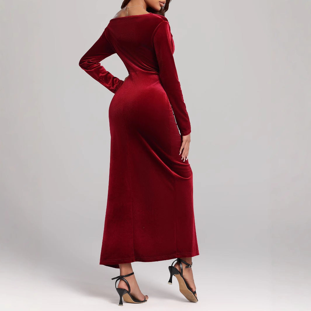 Velvet Slit Formal Dress