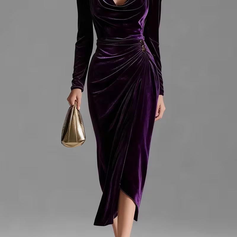 Velvet Pleated Sheath Dress