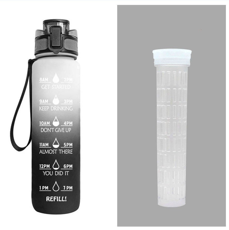 1L Motivational Water Bottle with Time Marker - Leakproof Sports Bottle with Bounce Cover