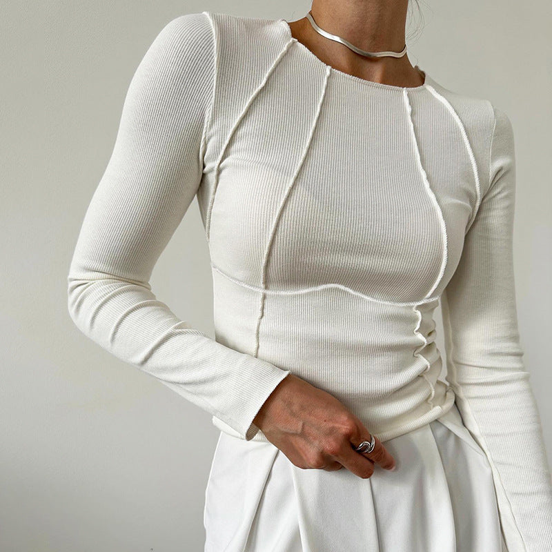 Women's Slim Fit Long Sleeve Knit Top - Solid Color Split Thread