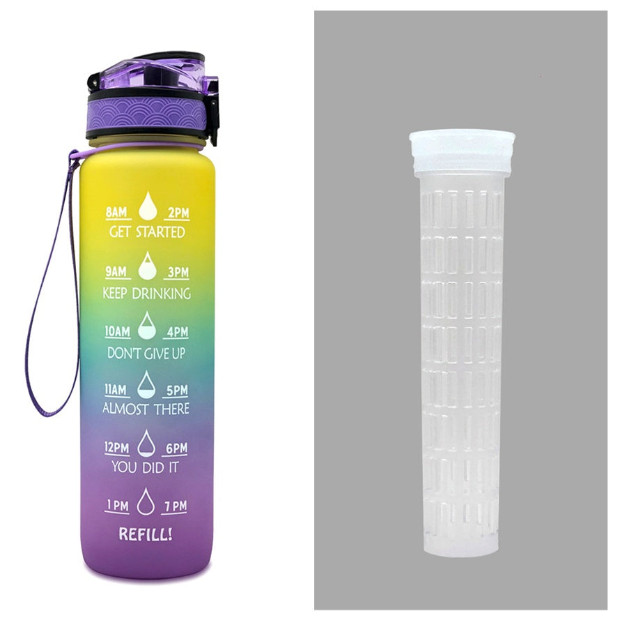 1L Motivational Water Bottle with Time Marker - Leakproof Sports Bottle with Bounce Cover