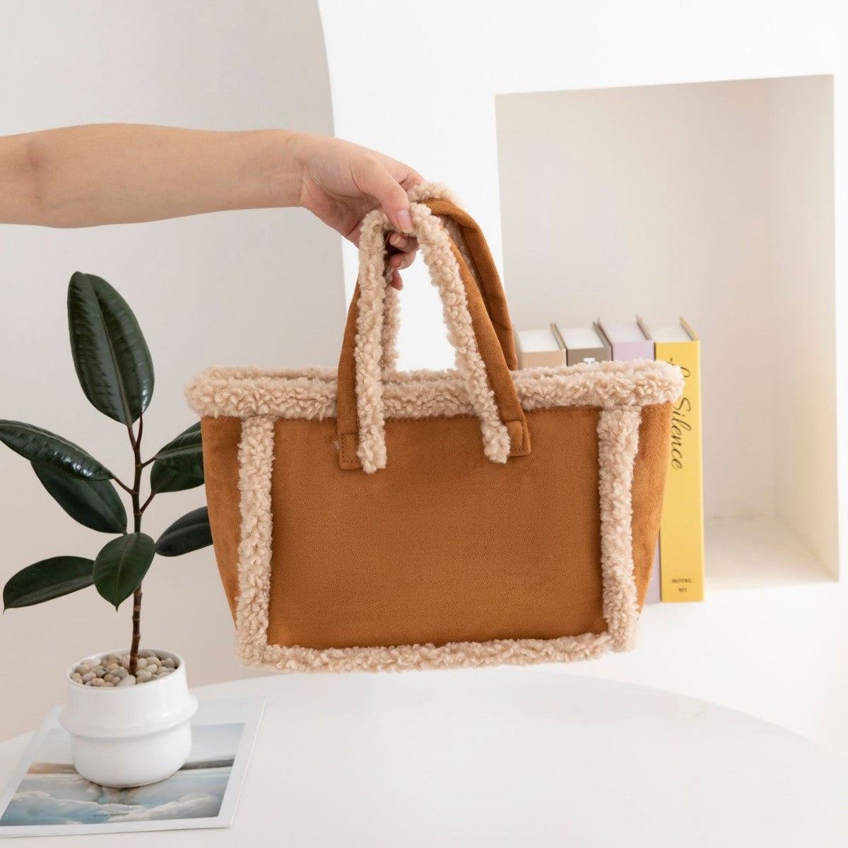 Plush Crossbody Tote Bag - Women's Soft Shoulder Handbag