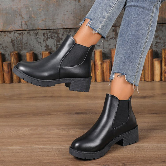 Bottines Chelsea noires à talons épais pour femmes style Martin