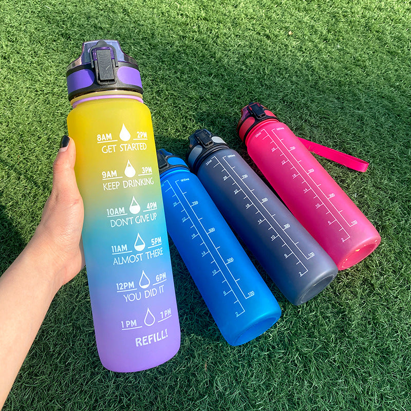 1L Motivational Water Bottle with Time Marker - Leakproof Sports Bottle with Bounce Cover
