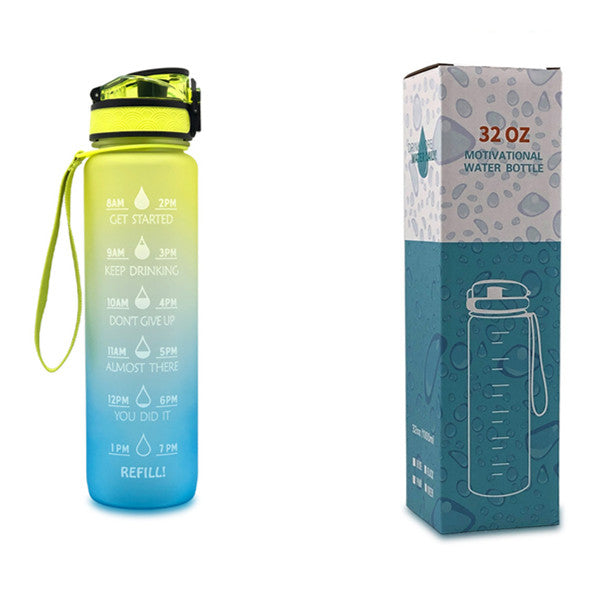 1L Motivational Water Bottle with Time Marker - Leakproof Sports Bottle with Bounce Cover