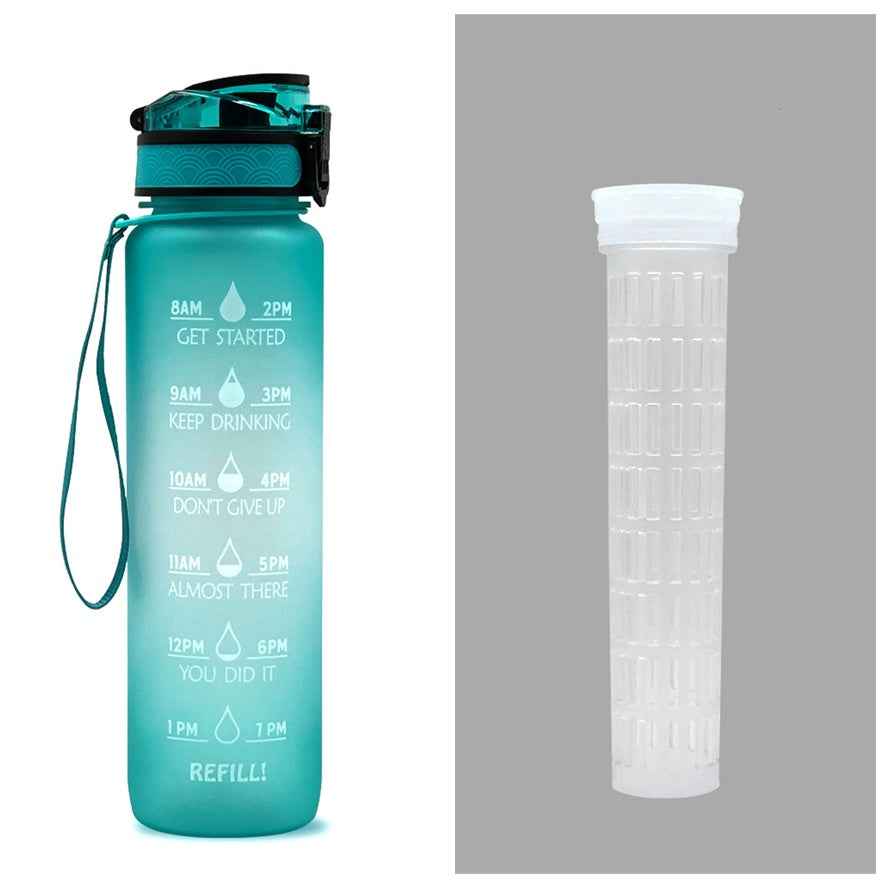 1L Motivational Water Bottle with Time Marker - Leakproof Sports Bottle with Bounce Cover