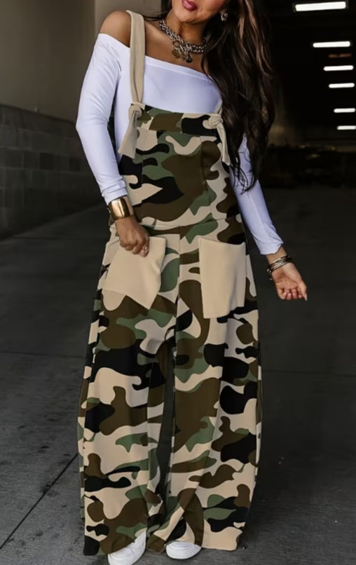 Color Block Wide-Leg Overalls - American Retro Streetwear