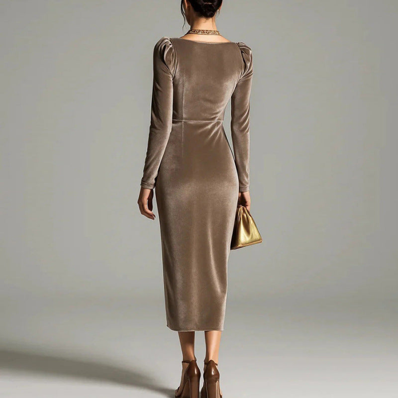 Velvet Pleated Sheath Dress