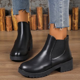 Bottines Chelsea noires à talons épais pour femmes style Martin