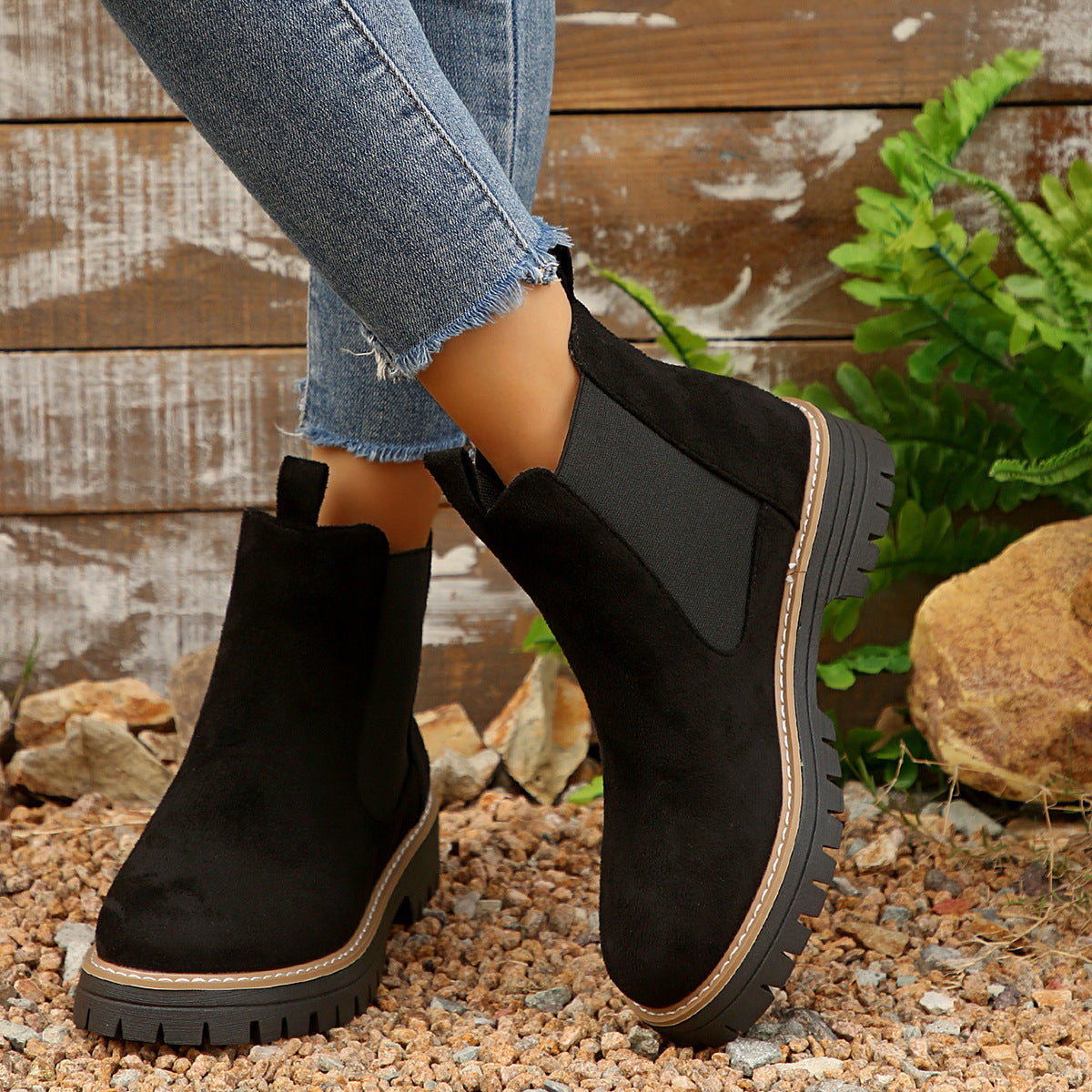 Bottes Chelsea mi-cheville givréesBottes pour femmes élégantes, décontractées et polyvalentes