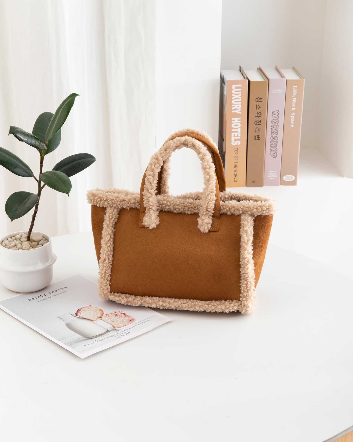 Plush Crossbody Tote Bag - Women's Soft Shoulder Handbag