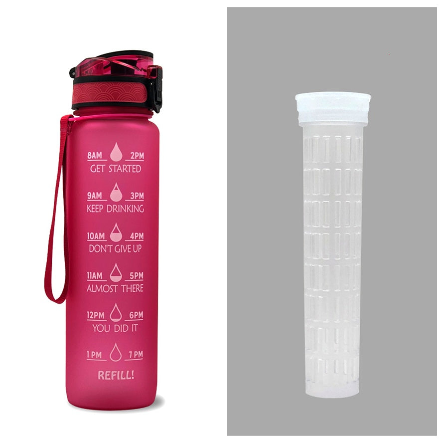 1L Motivational Water Bottle with Time Marker - Leakproof Sports Bottle with Bounce Cover