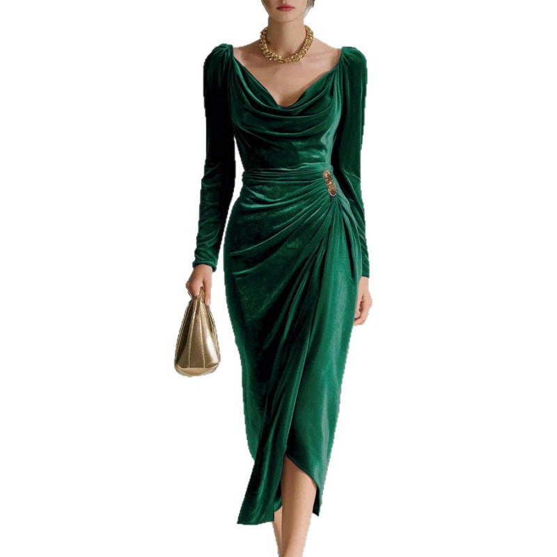 Velvet Pleated Sheath Dress