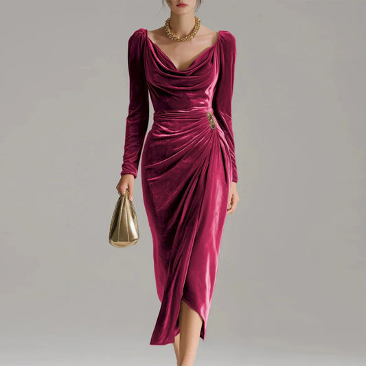 Velvet Pleated Sheath Dress