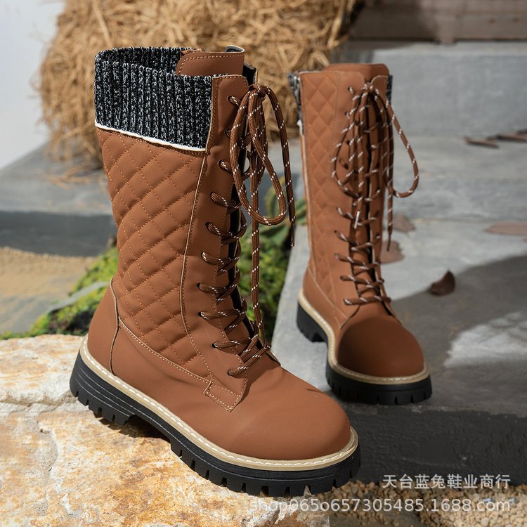 Bottes Martin à lacets et talon épais assorties pour femmes