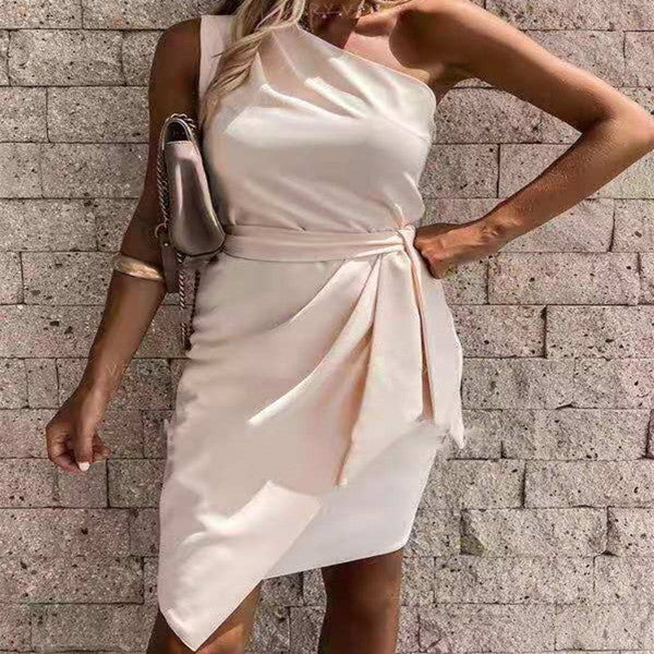 Women's One-Shoulder Tie-Detail Party Dress - Sleeveless
