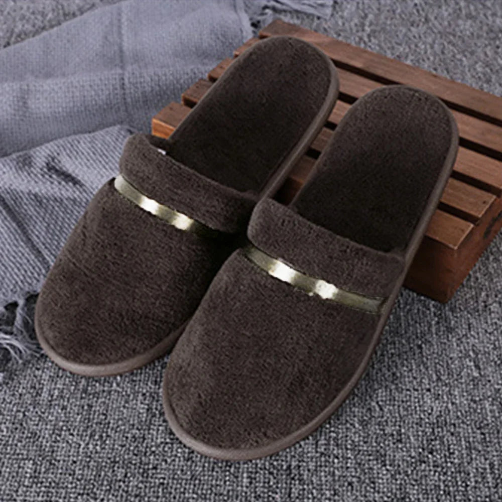 Winter Unisex Home Slippers Non-slip Coral Fleece Soft Warm Flip Flops