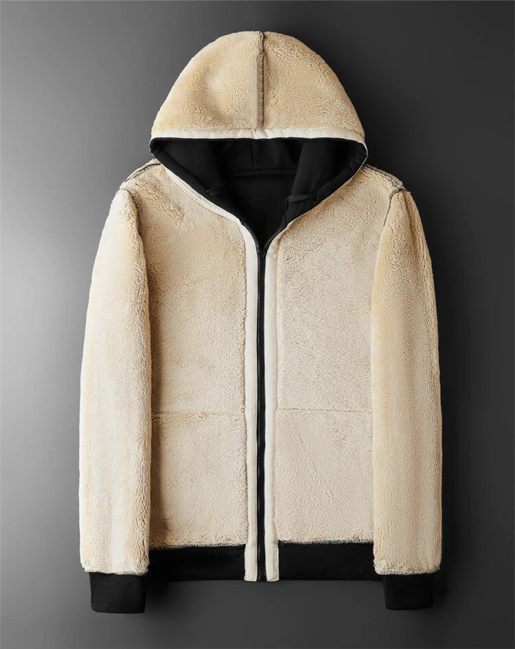 Men Winter Coats Thick Warm  Long Sleeve Zipper Hoodie Casual Fleece Black Jacket