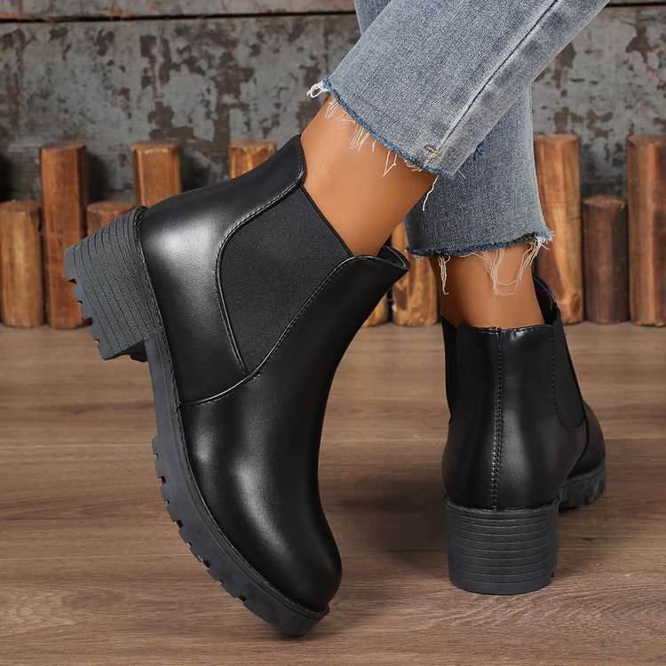 Bottines Chelsea noires à talons épais pour femmes style Martin