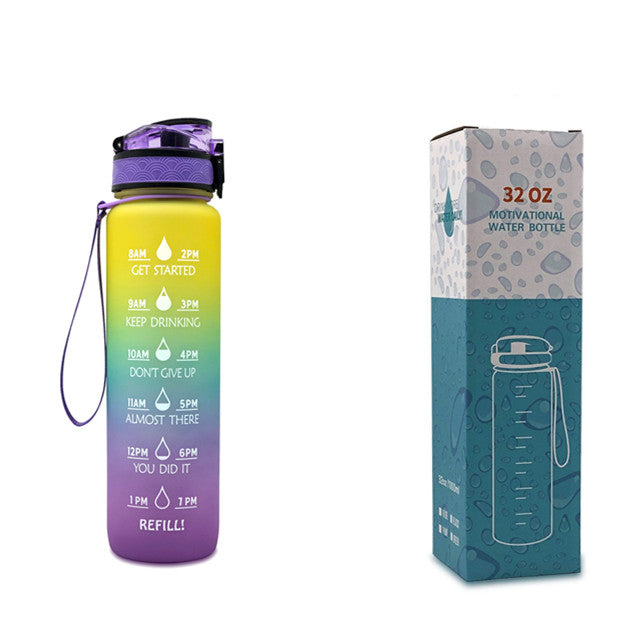 1L Motivational Water Bottle with Time Marker - Leakproof Sports Bottle with Bounce Cover