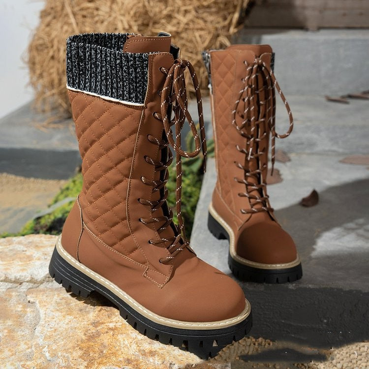 Bottes Martin à lacets et talon épais assorties pour femmes