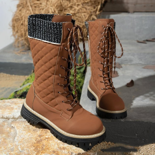 Bottes Martin à lacets et talon épais assorties pour femmes