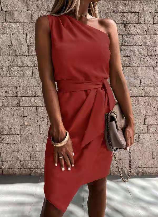 Women's One-Shoulder Tie-Detail Party Dress - Sleeveless
