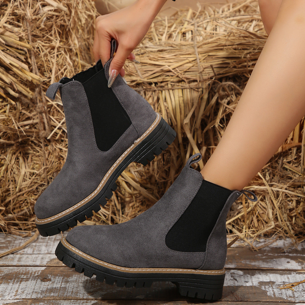 Bottes Chelsea mi-cheville givréesBottes pour femmes élégantes, décontractées et polyvalentes