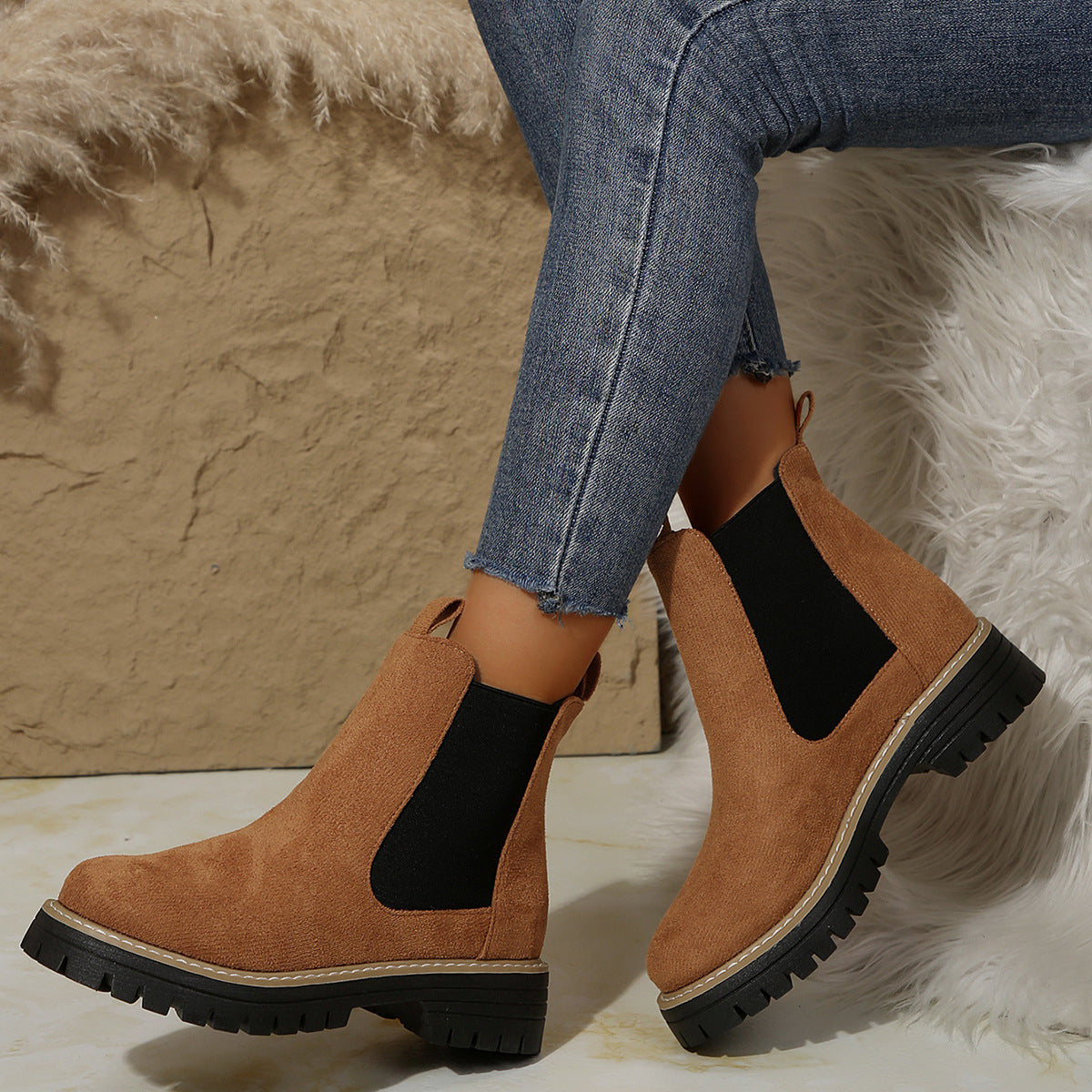 Bottes Chelsea mi-cheville givréesBottes pour femmes élégantes, décontractées et polyvalentes