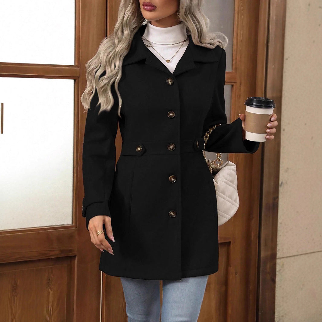 Manteau élégant en laine pour femme, coupe droite