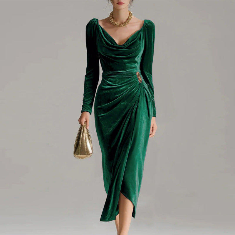 Velvet Pleated Sheath Dress