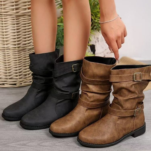 Bottes plates à bout rond pour femme