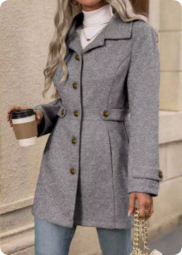 Manteau élégant en laine pour femme, coupe droite
