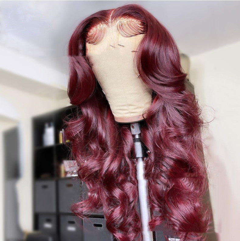 Wine Red Lace Front Wig - Long Curly Synthetic Hair