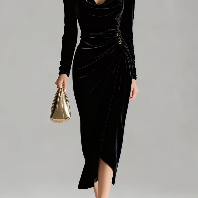 Velvet Pleated Sheath Dress