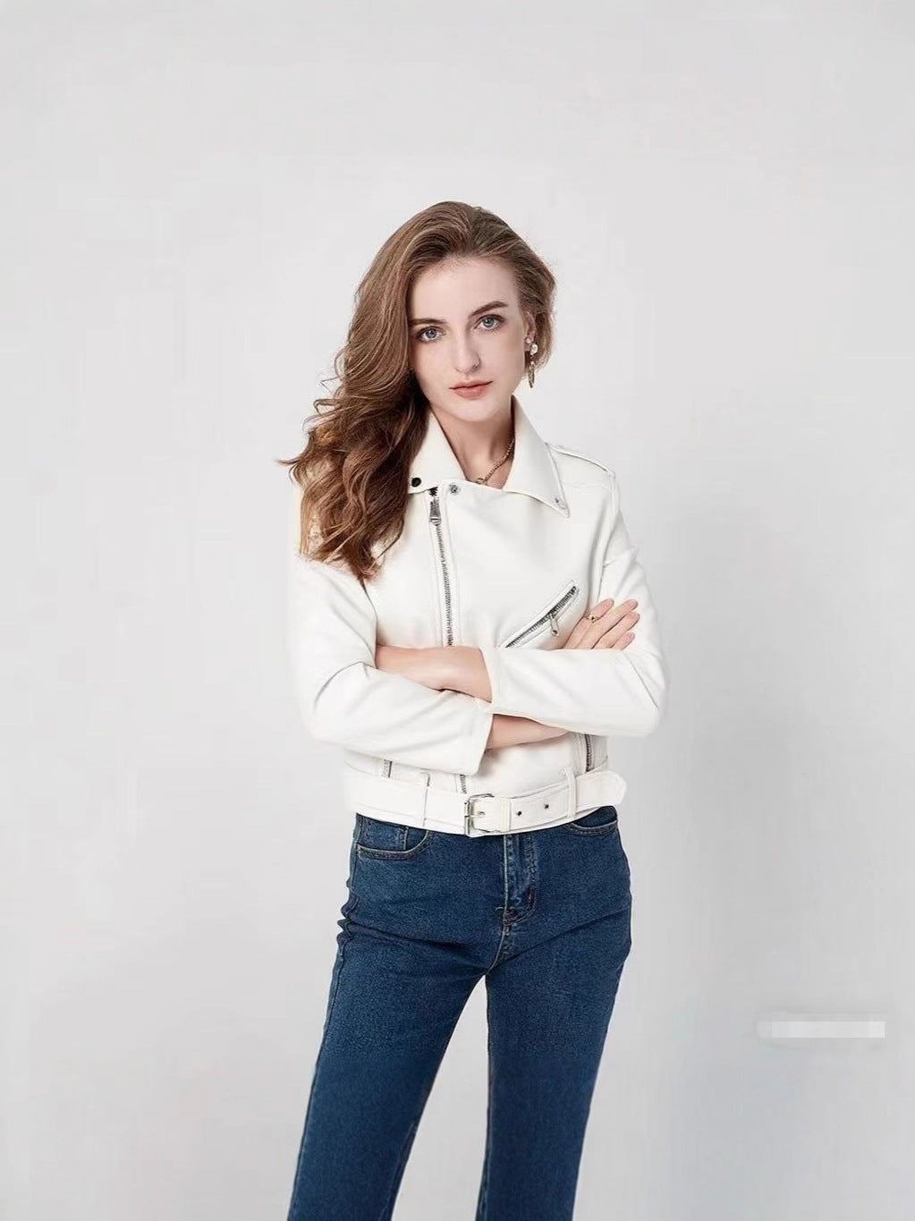 Women's Fashion  Zipper Slim Fit Washed Motorcycle Jacket