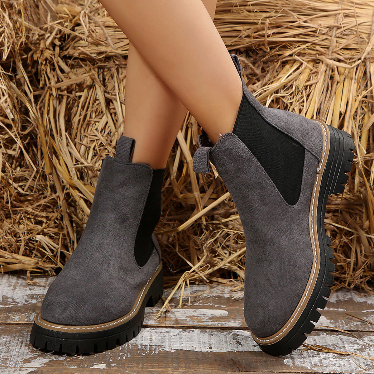 Bottes Chelsea mi-cheville givréesBottes pour femmes élégantes, décontractées et polyvalentes