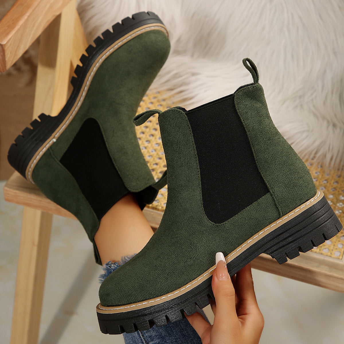 Bottes Chelsea mi-cheville givréesBottes pour femmes élégantes, décontractées et polyvalentes