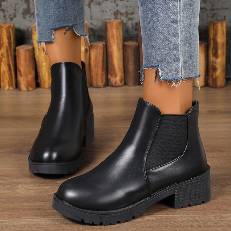 Bottines Chelsea noires à talons épais pour femmes style Martin