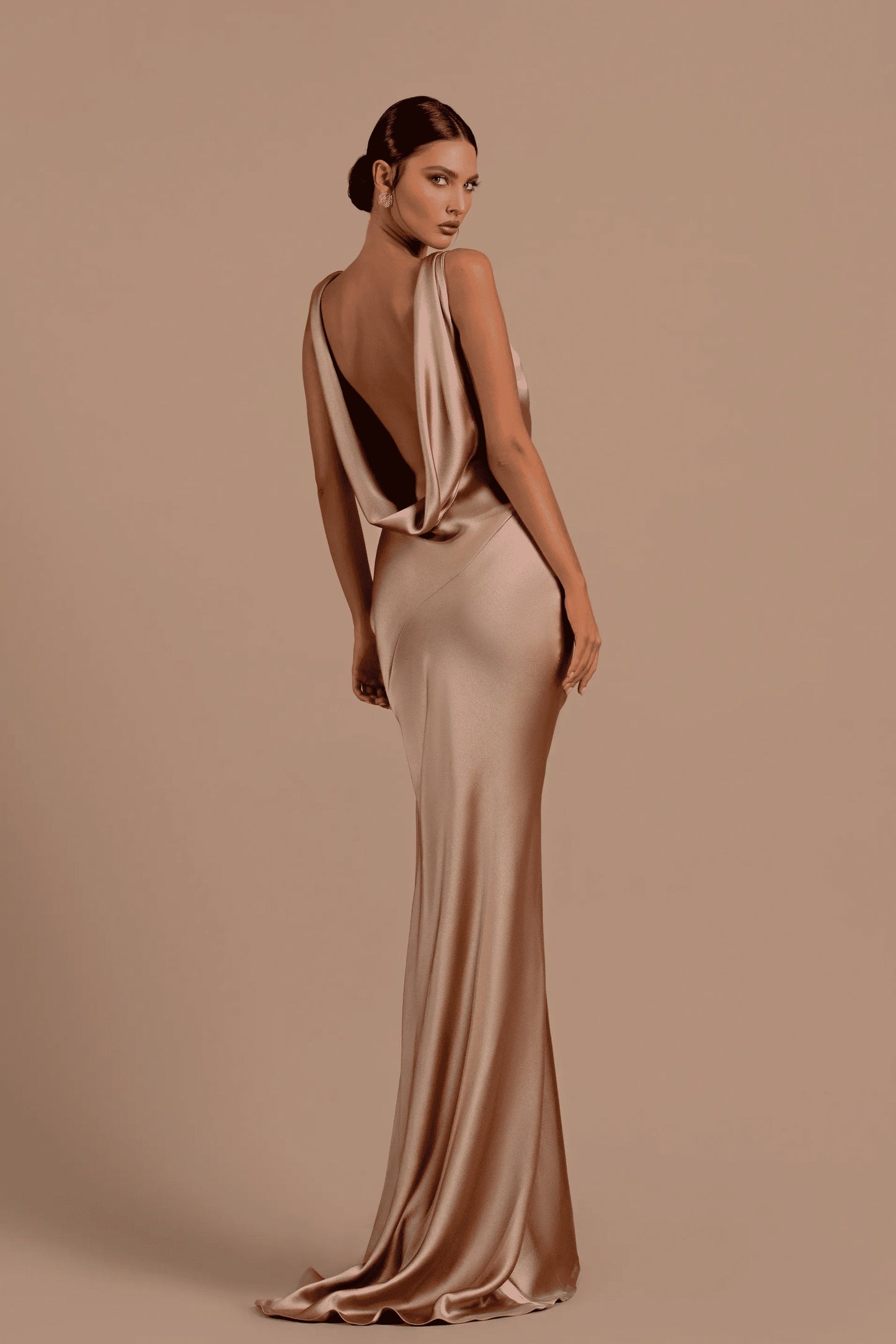 Mermaid Shape Dress  Deep V Neck Satin Fabric Long Length For Women