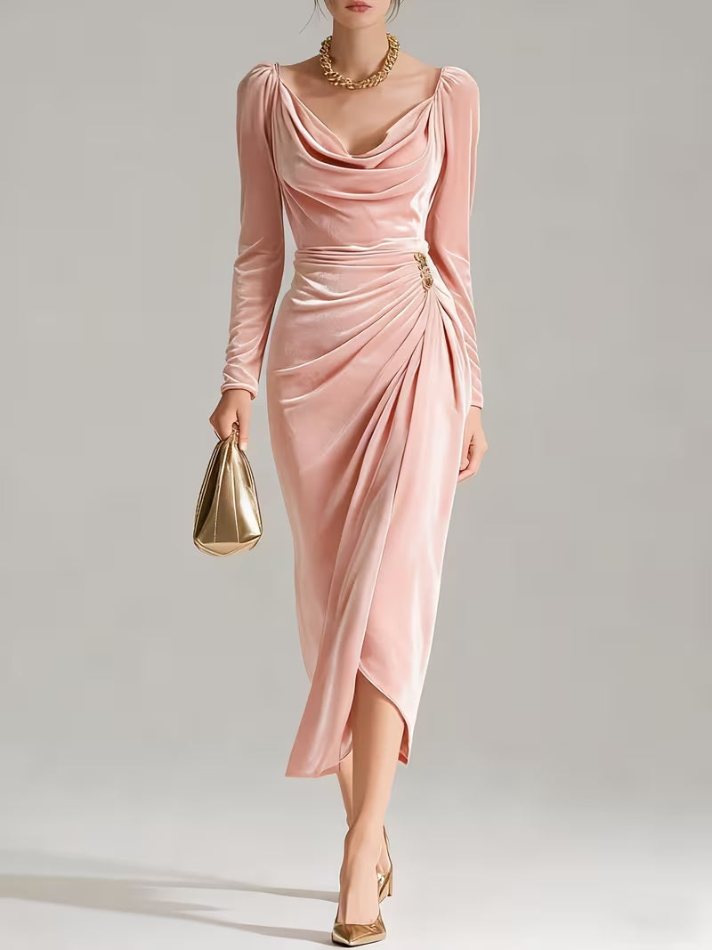 Velvet Pleated Sheath Dress