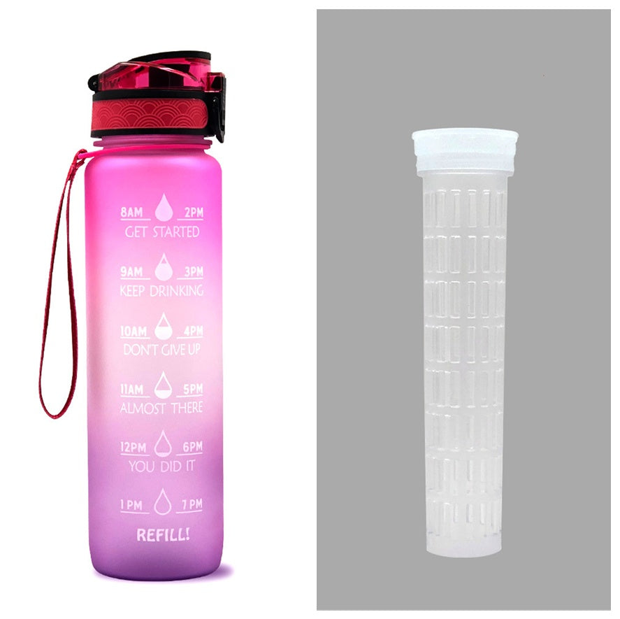 1L Motivational Water Bottle with Time Marker - Leakproof Sports Bottle with Bounce Cover