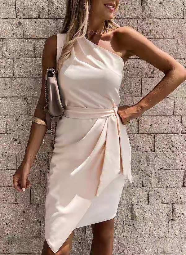 Women's One-Shoulder Tie-Detail Party Dress - Sleeveless