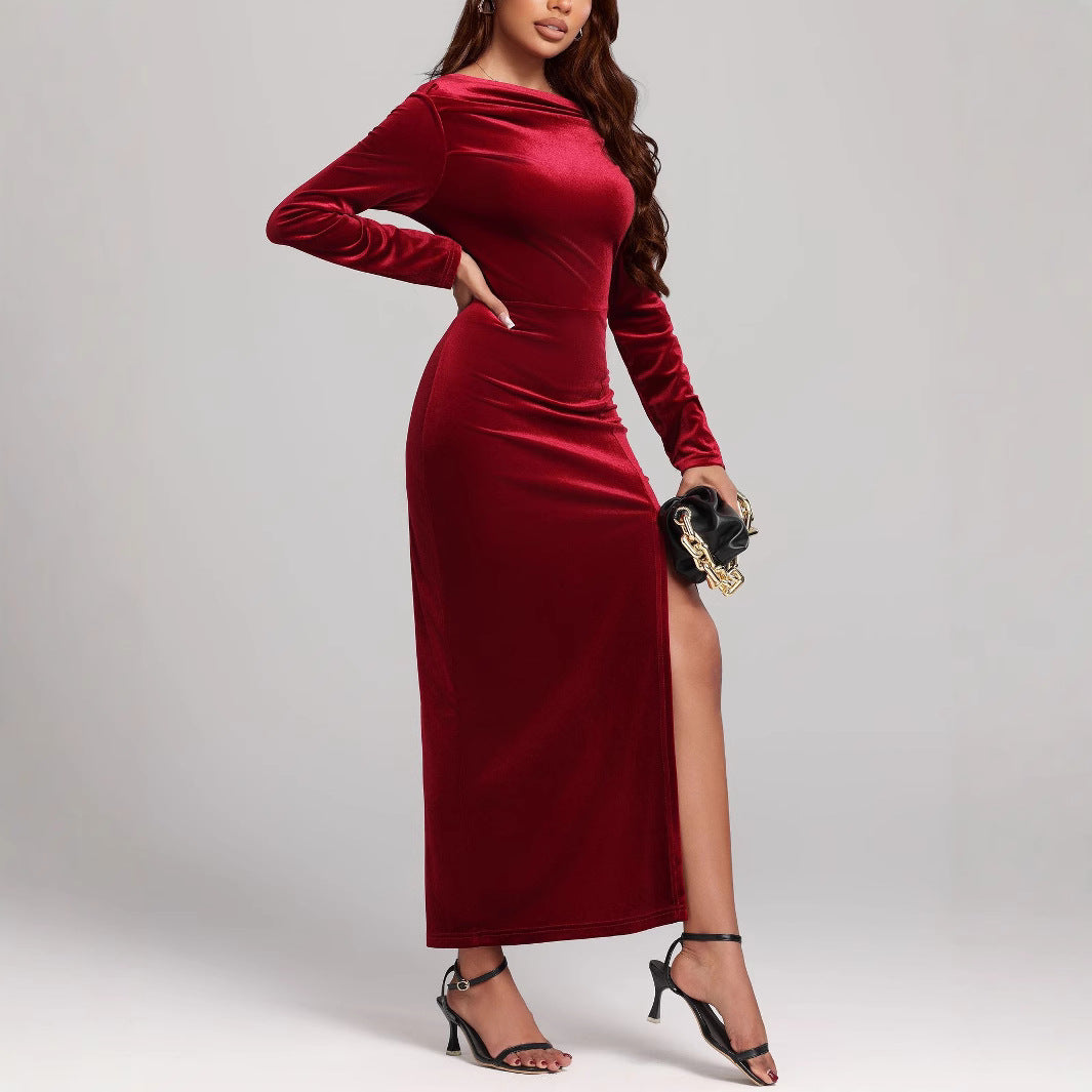 Velvet Slit Formal Dress