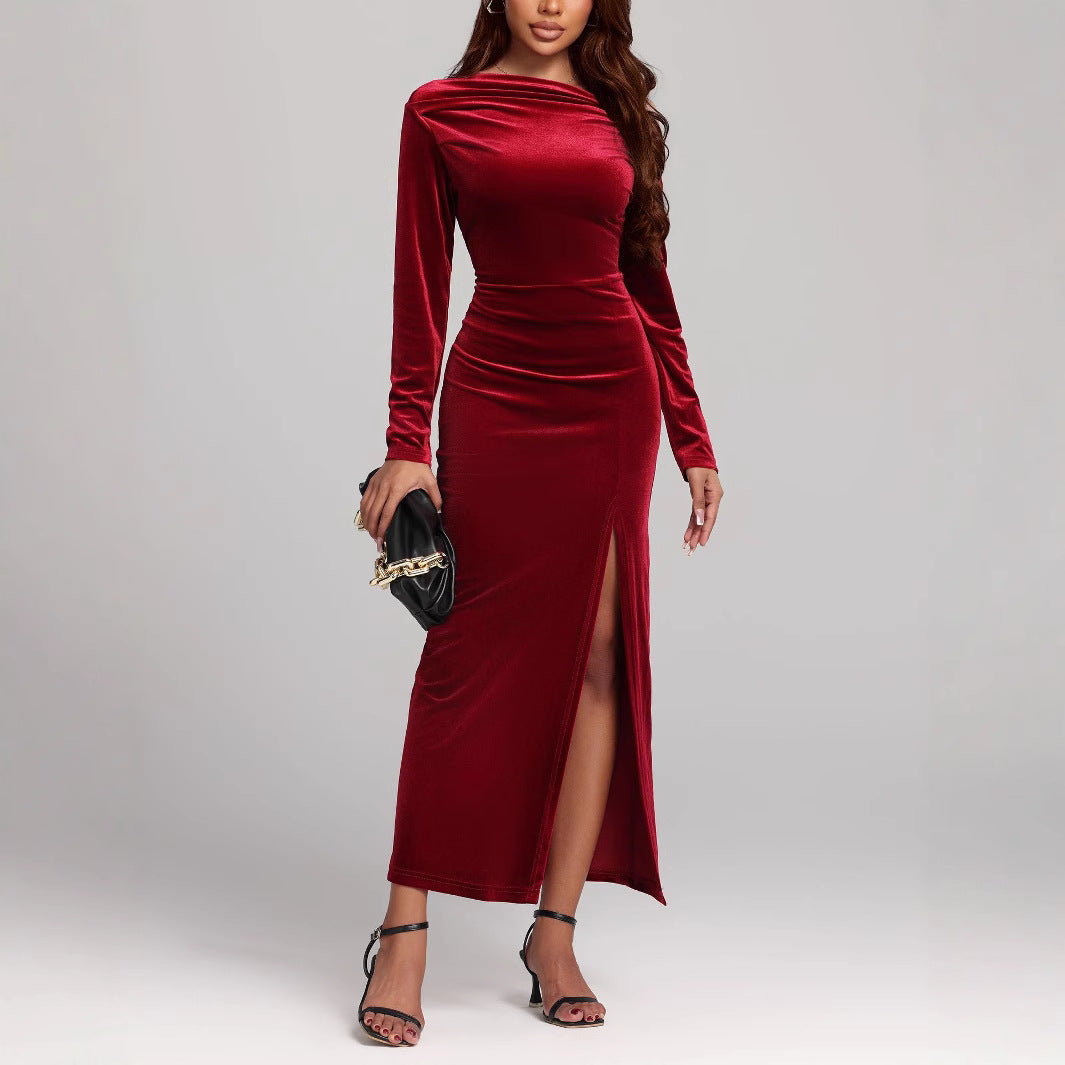Velvet Slit Formal Dress
