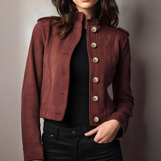 Women's Fashion Retro Long Sleeve Waist length Suede Jacket