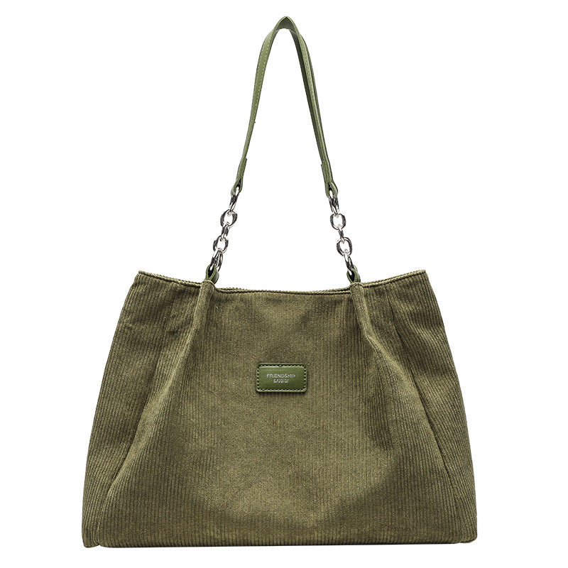 High-Capacity Corduroy Tote Bag - Commuter Shoulder Bag